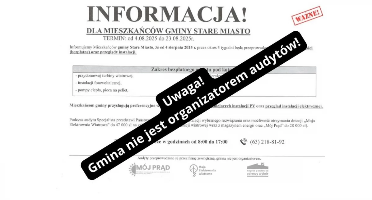 Komunikaty, Uwaga mieszkańcy Gminy Stare Miasto! - zdjęcie, fotografia