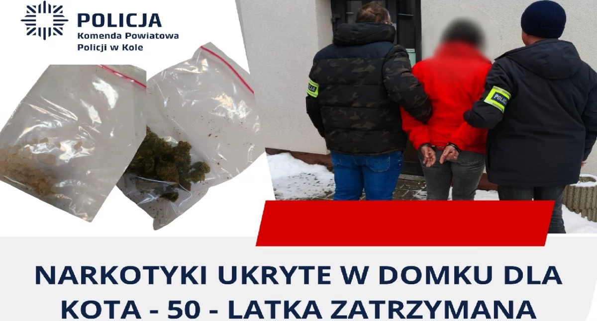 Kronika kryminalna, latka Kłodawy zatrzymana narkotyki ukryte domku - zdjęcie, fotografia