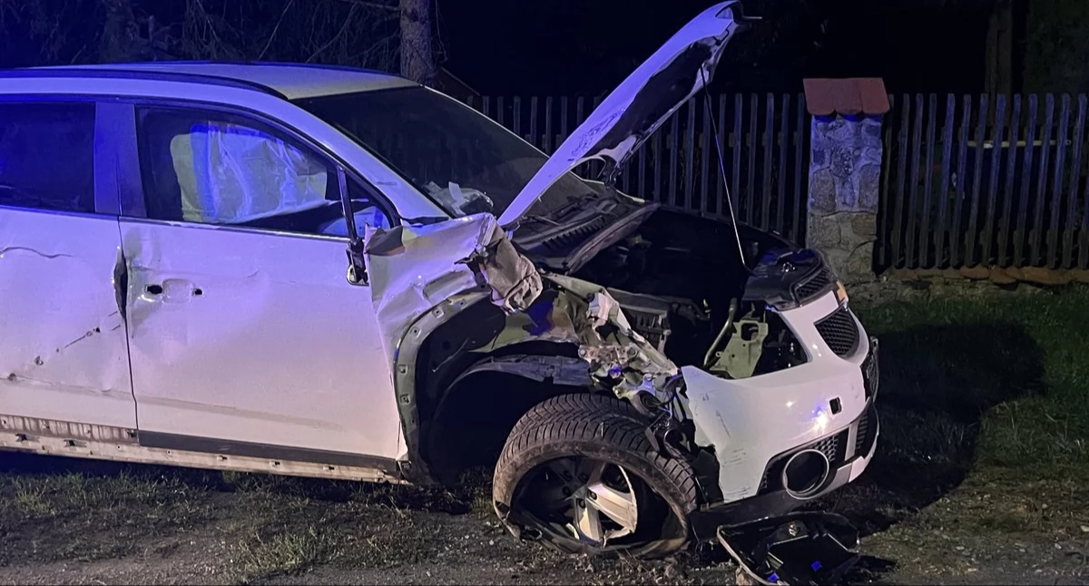 Wypadki drogowe, Nocny wypadek Kamienicy Chevrolet zjechał drogi uderzył ogrodzenie - zdjęcie, fotografia